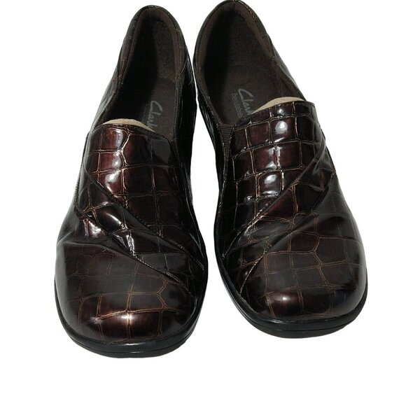 Clarks Bendables Brown Croc Print Slip-on Shoes Women Size 9.5 M Faux Leather - Picture 3 of 11